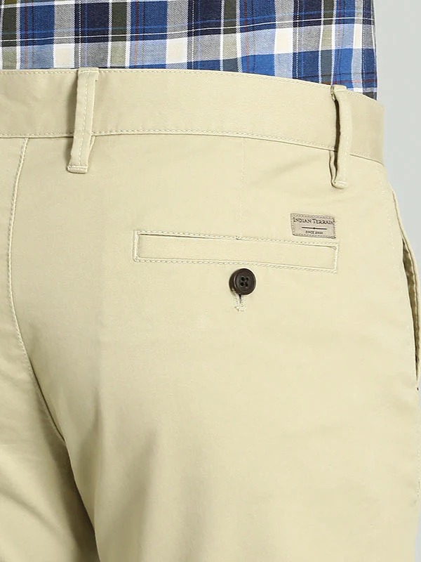 Indian Terrain Men's Slim Fit Solid Beige Trousers